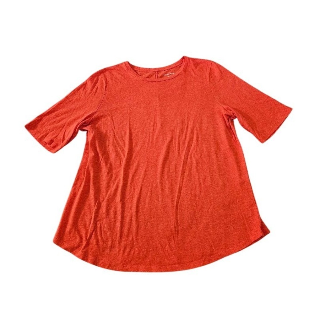 Eileen Fisher Women Orange Organic Cotton Short Sleeve Slub Knit Top Size Large